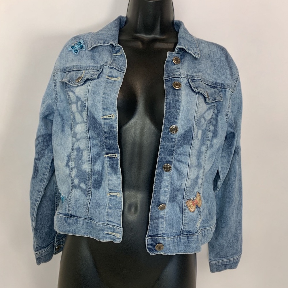 Arizona Jean Jacket Butterflies Embroidered Denim Jacket